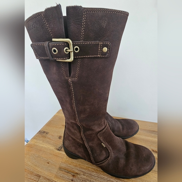 ECCO Womens Rise GTX Tall Suede Side Zip Walking Boots in Coffee - Picture 1 of 11